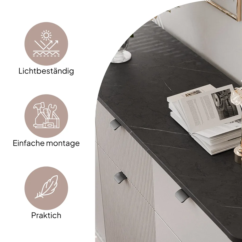 Commode à tiroirs cannelés NAVANI meuble de rangement chic 130 cm - 8