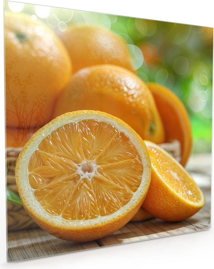 Küchenrückwand Spritzschutz Glas mit Motiv Frische Orangen 40 x 40 cm
