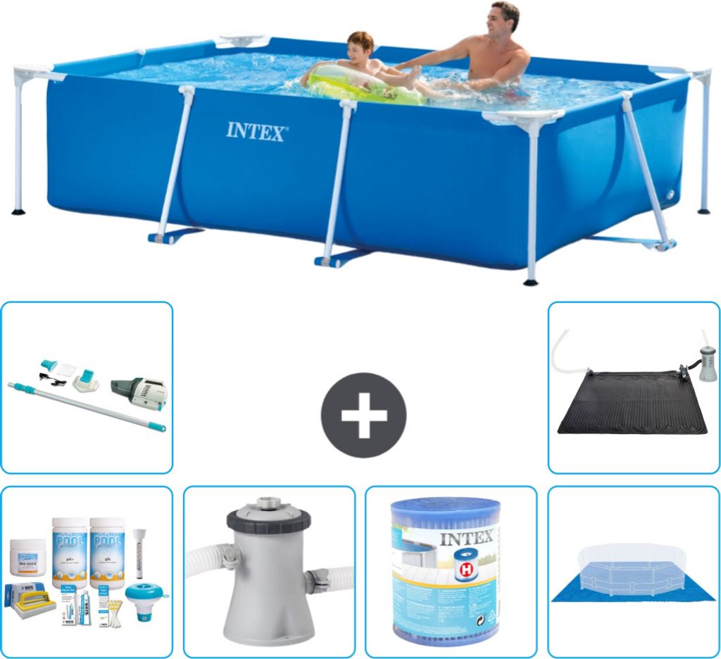 Intex-Schwimmbecken mit rechteckigem Rahmen – 260 x 160 x 65 cm – Blau – im Lieferumfang enthalten Wartungspaket - Filterpumpe für Schwimmba...