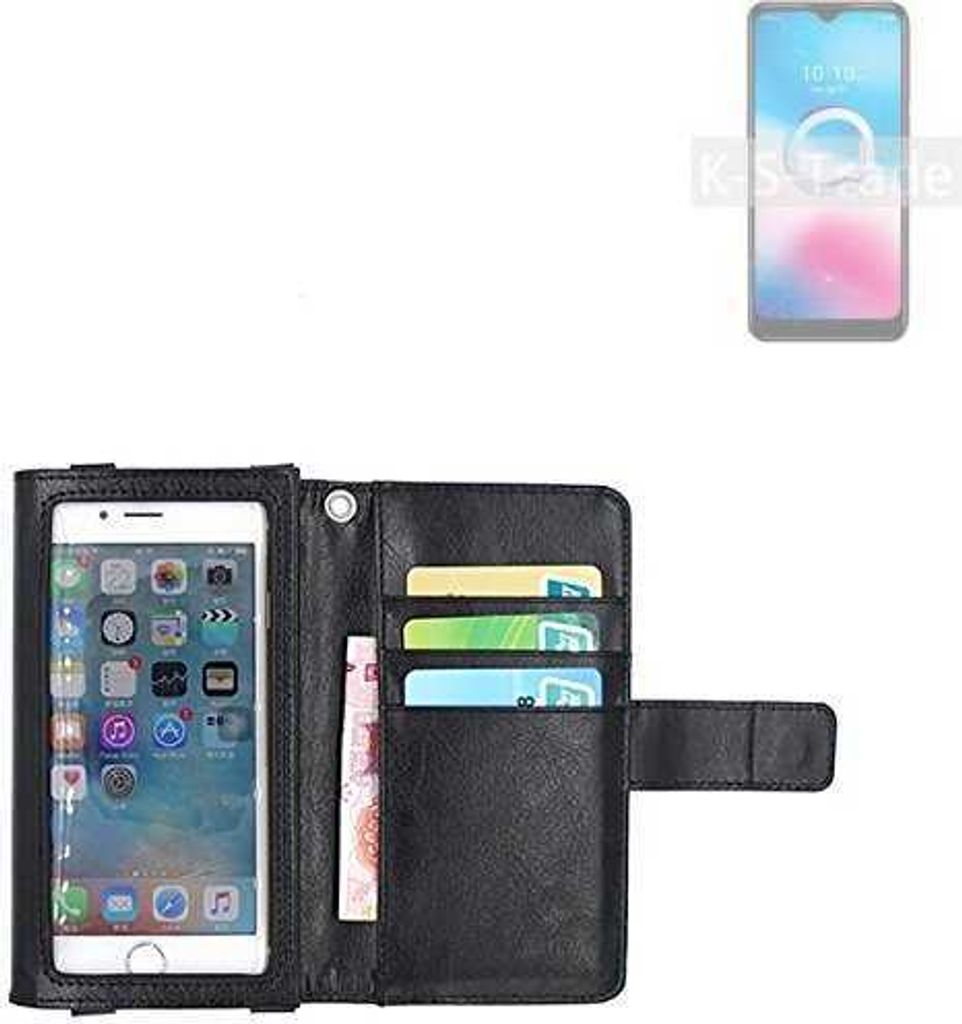 K-S-Trade Handy Hülle Schutz Hülle Kompatibel mit Alcatel 3L (2020) Case mit Displayschutz / Schutzfolie Flip Cover Wallet case Etui Hülle schwarz