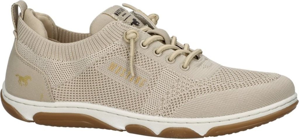 A single beige sneaker is shown against a white background.