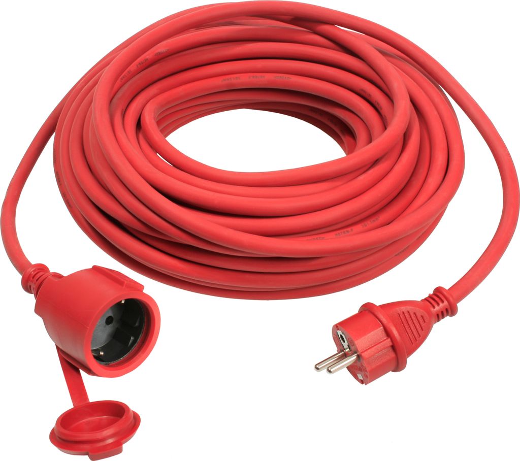 as-Schwabe Gummi-Verlängerungskabel 25m Schuko 230V 16A 3G1,5 Rot Baustelle IP44