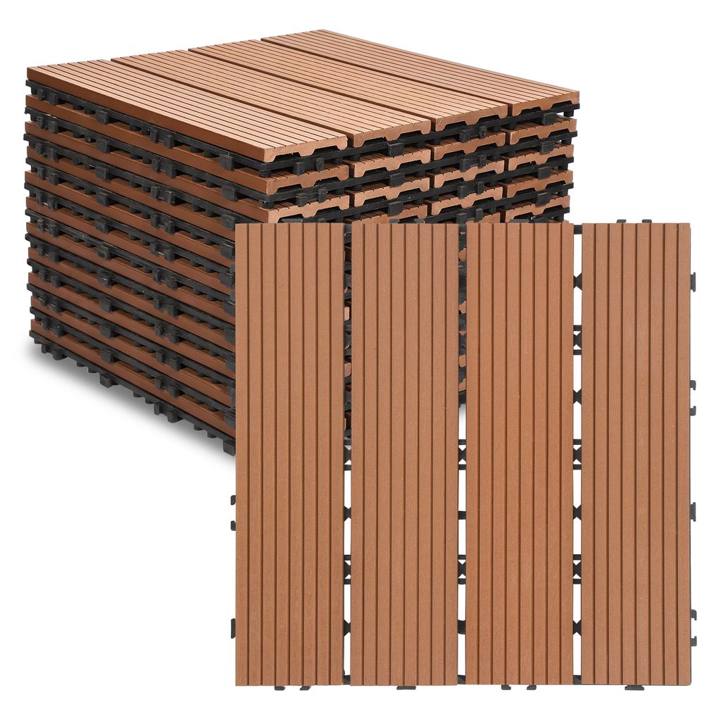 Faziango Terrassenfliesen 99 Stück (9m²) Klickfliesen in Holzoptik, WPC Fliese,30 x 30cm, Braun