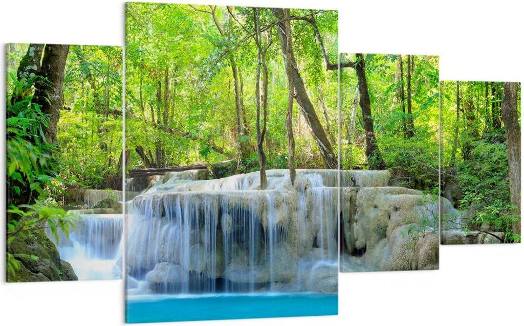 Bild auf Leinwand - Leinwandbild - Wasserfall Wald Umwelt - 160x90cm - Wand Bild - Wanddeko - Leinwanddruck - Bilder - Kunstdruck - Wanddekoration ...