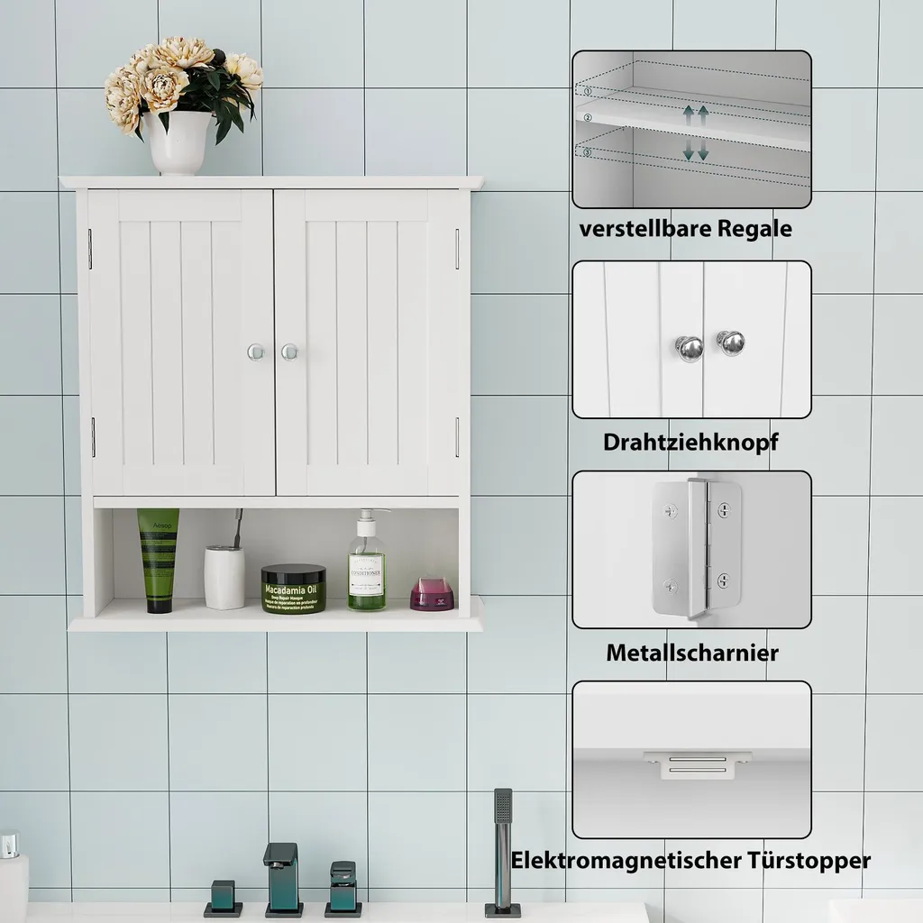 Mobiletto Portaoggetti Bagno 2 Ante | Scaffale Bianco Multiuso - 5