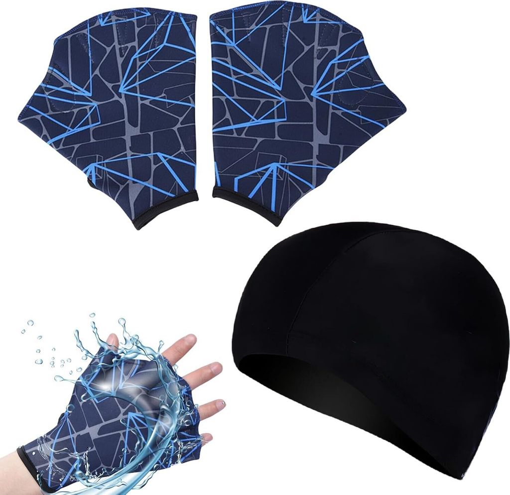 Schwimmhandschuhe, Schwimmhandschuhe mit Schwimmhaube, 1 Paar Aquatic Handschuhe, Größen für Männer Frauen,Tauchhandschuhe Ausrüstung Surfen S...