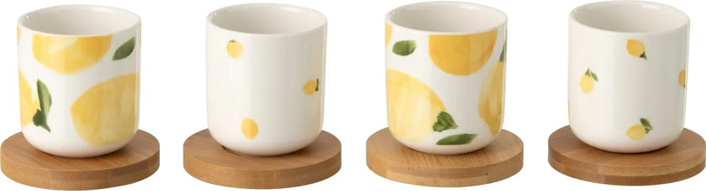 Service de 4 tasses à café Citron en céramique J-Line Blanc Jaune
