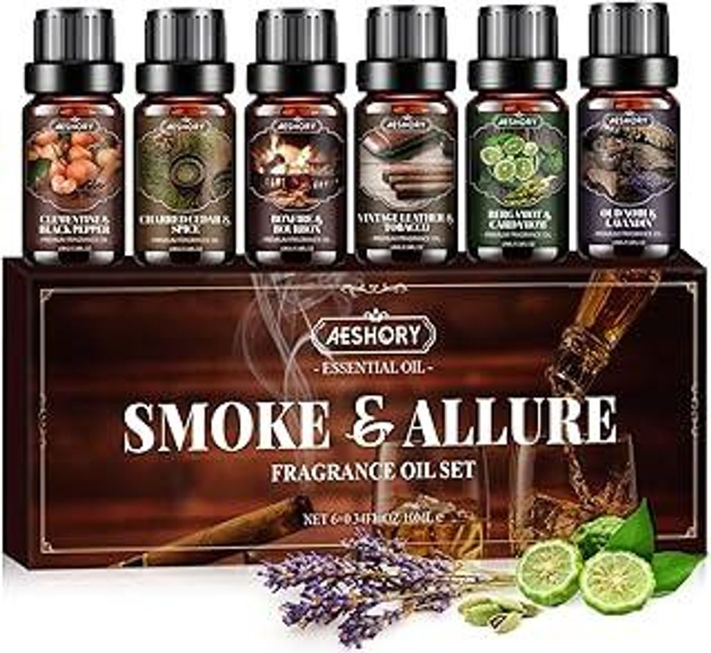 AESHORY Ätherische Öle Set Männer 6x10ml, Naturrein Aroma Diffuser Öl, Duftöle Essential Oils für Luftbefeuchter Kerzenherstellung Parfüm
