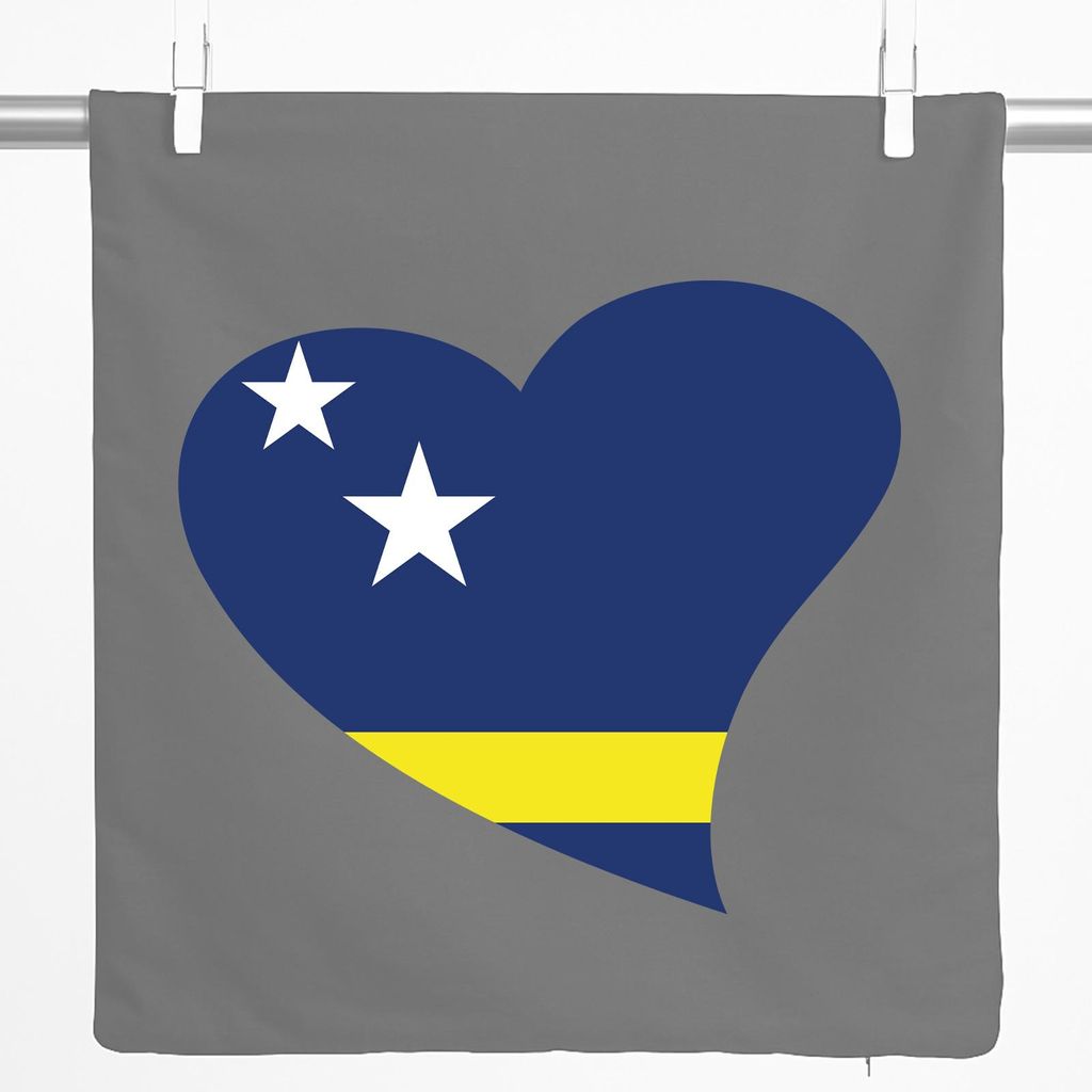 Huuraa Kissenbezug Curacao Flagge Herz 40x40cm Steel Grey Baumwolle Dekokissenbezug Geschenkidee