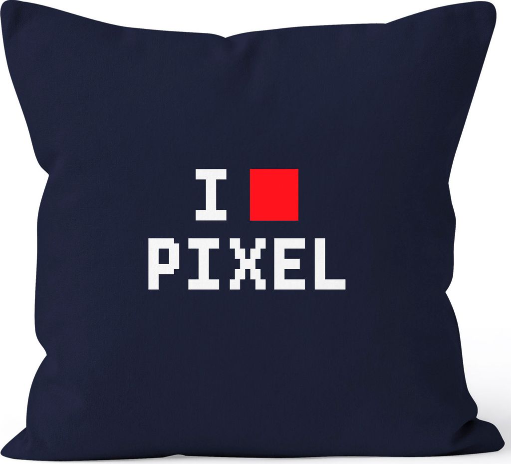 Kissen-Bezug I Love Pixel Kissen-Hülle Deko-Kissen Baumwolle MoonWorks navy unisize