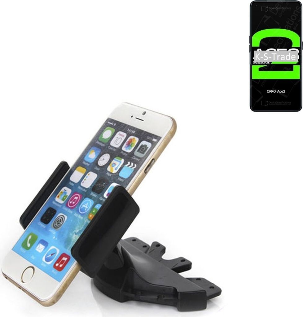 K-S-Trade CD Schlitz Halterung kompatibel mit Oppo Reno Ace 2 Autohalterung KFZ-Halter Radio Handy Halterung 360° drehbar schwarz