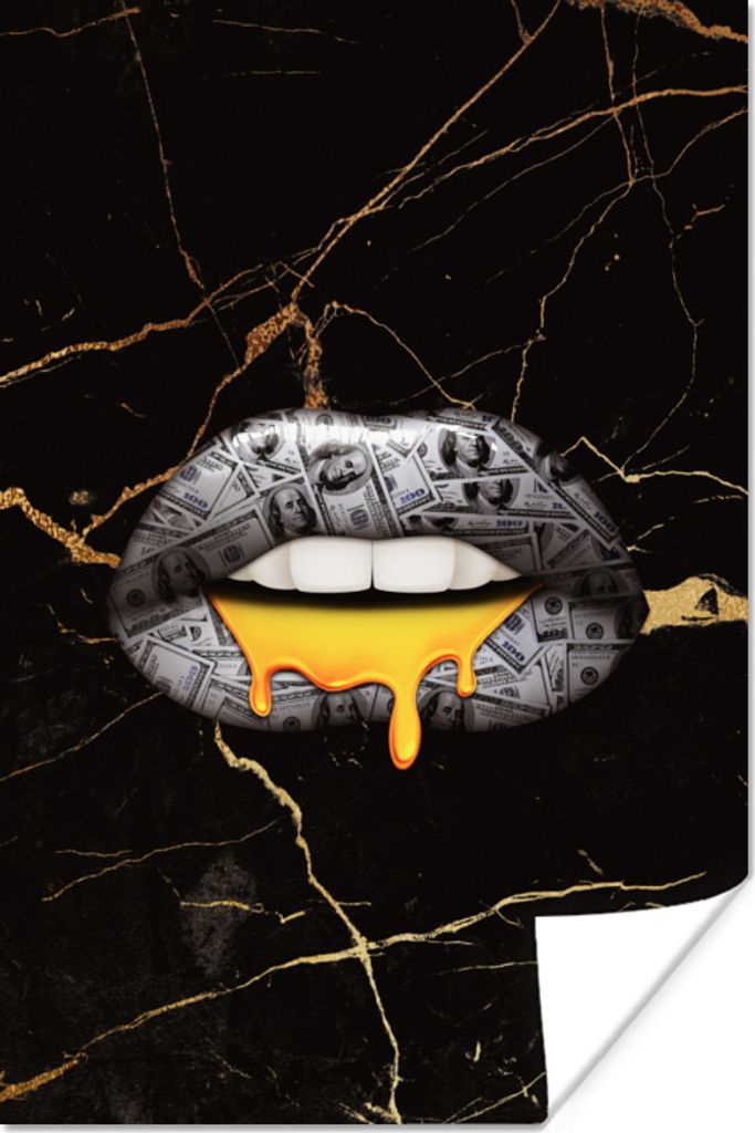 MuchoWow Poster Lippen - Geld - Abstrakt 40x60 cm - Plakate für die Wand - Poster Babyzimmer