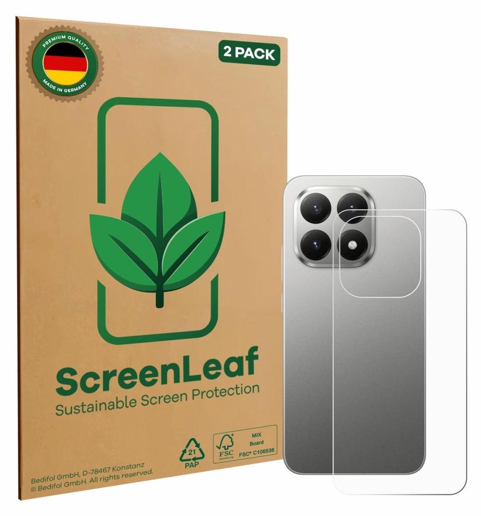 2x ScreenLeaf Schutzfolie für Xiaomi 15T (Rückseite) nachhaltiger Displayschutz Display Schutz Folie Klar Transparent