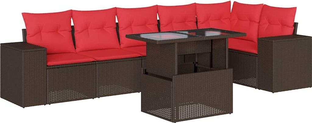 7-teiliges Gartensofa-Set mit Kissen, braun, Polyrattan