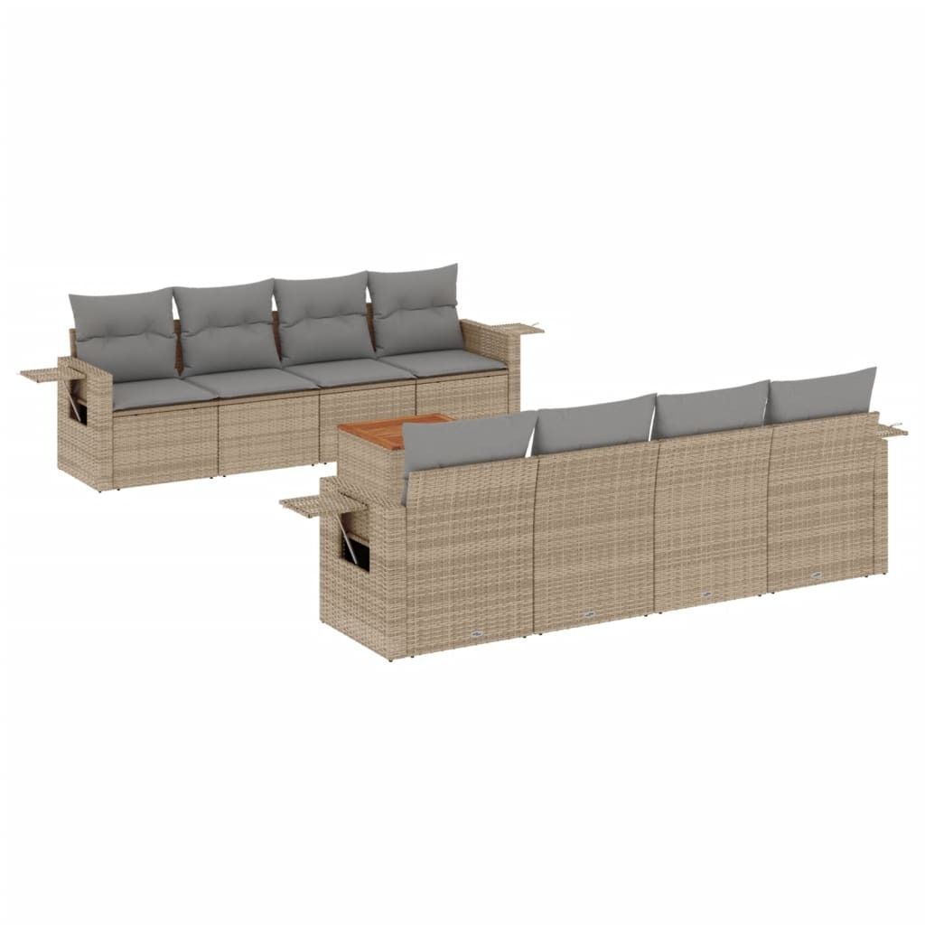 "WINTER SALE" 9-tlg. Garten-Sofagarnitur - Balkonmöbel/Loungeset - elegantes Design - mit Kissen Beige Poly Rattan - Gartensofas NeuMöbel127743