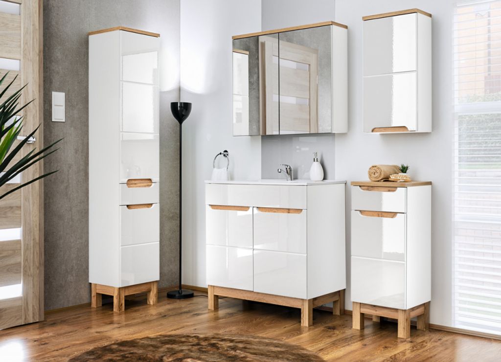 Bali 2D Hochschrank mit Wäschekorb, Weiß Glanz und Produktbild 8