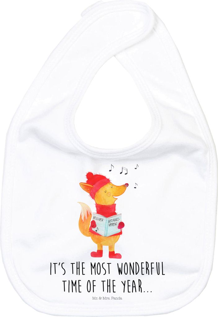 Mr. & Mrs. Panda Schlabberlatz Fuchs Sänger - Weiß - Geschenk, Lätzchen Für Babys, Sabber, Weihnachten, Winter, Babylätzchen, Sabberlätzchen,...