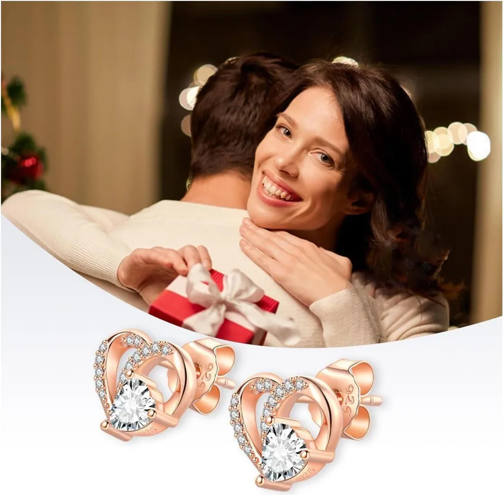 DEPHINI - Orecchini a perno da donna, in argento Sterling 925, con cuore viola, zirconia cubica, placcatura in rodio, idea regalo per donne
