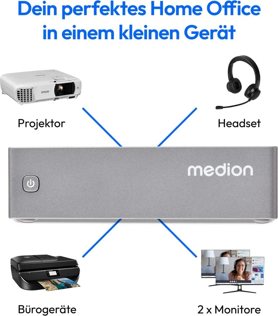 Mini ordinateur de bureau MEDION S06e PC compact avec double écran