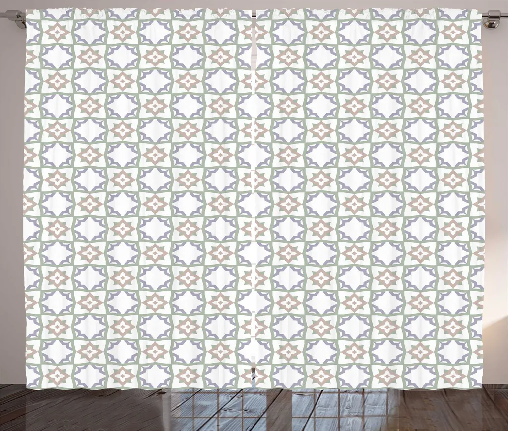 Rideau à Fronces ABAKUHAUS Oriental Tile 280 x 225 cm - Vert et Lavande