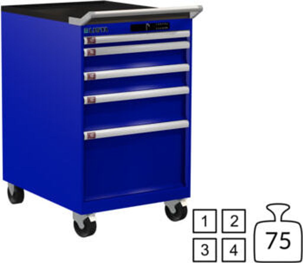 Lista Schubladenschrank - 78.157.090 - 990 x 564 x 725 mm (HxBxT) - 5 Schubladen - 75 kg - Code Lock - enzianblau (RAL 5010)