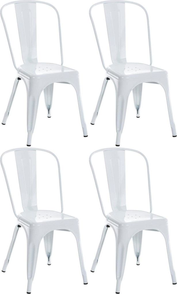4-teiliges Set Metallstühle – Stapelbare Esstische – Industriedesign | Farbe: Weiß
