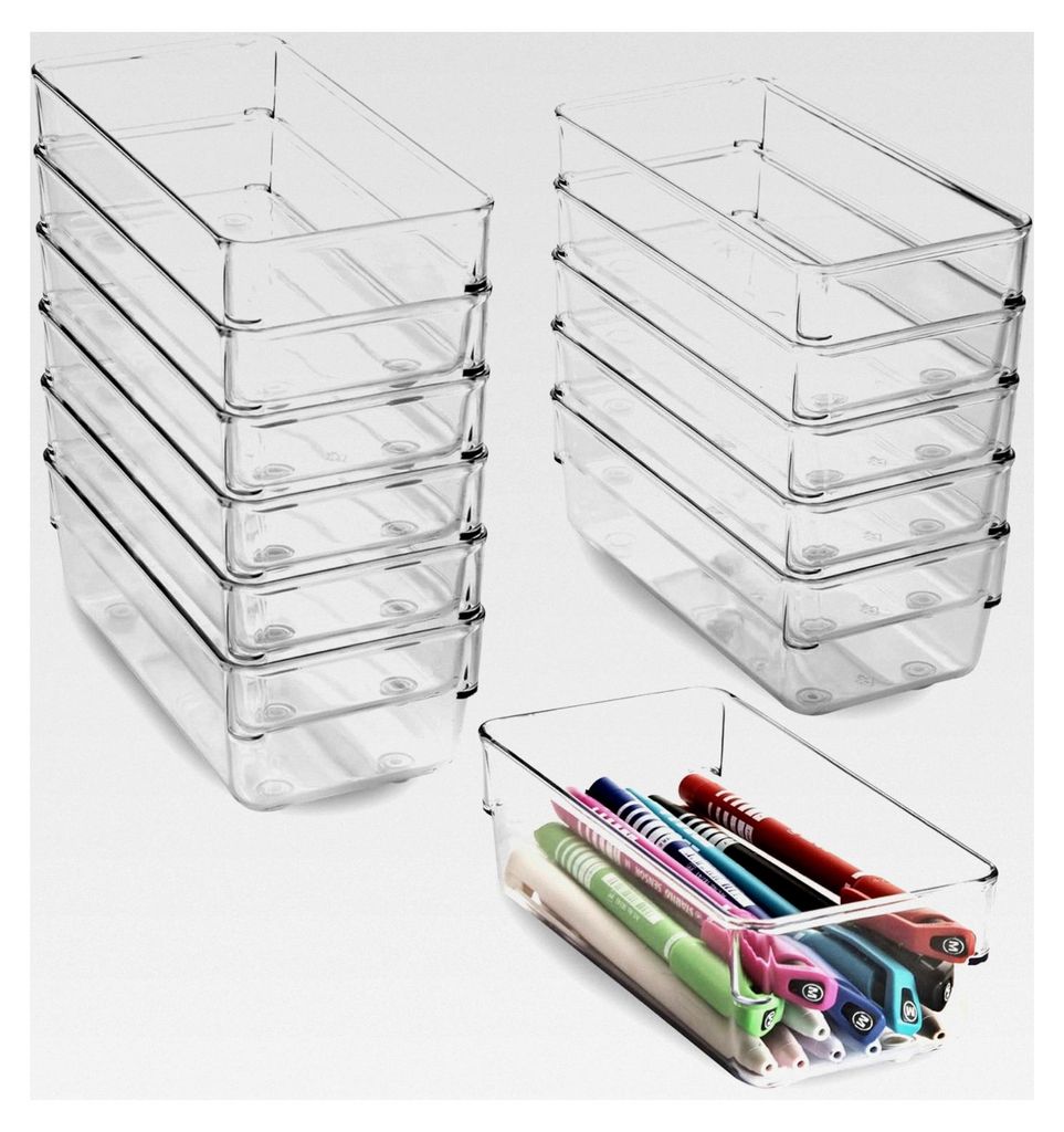 12x Ordnungssystem für Schubladen 16x8 cm klar transparent 5,5 cm hoch Antislip - Organizer für Kosmetik, Bad, Küche, Büro, Besteck Aufbewahrung