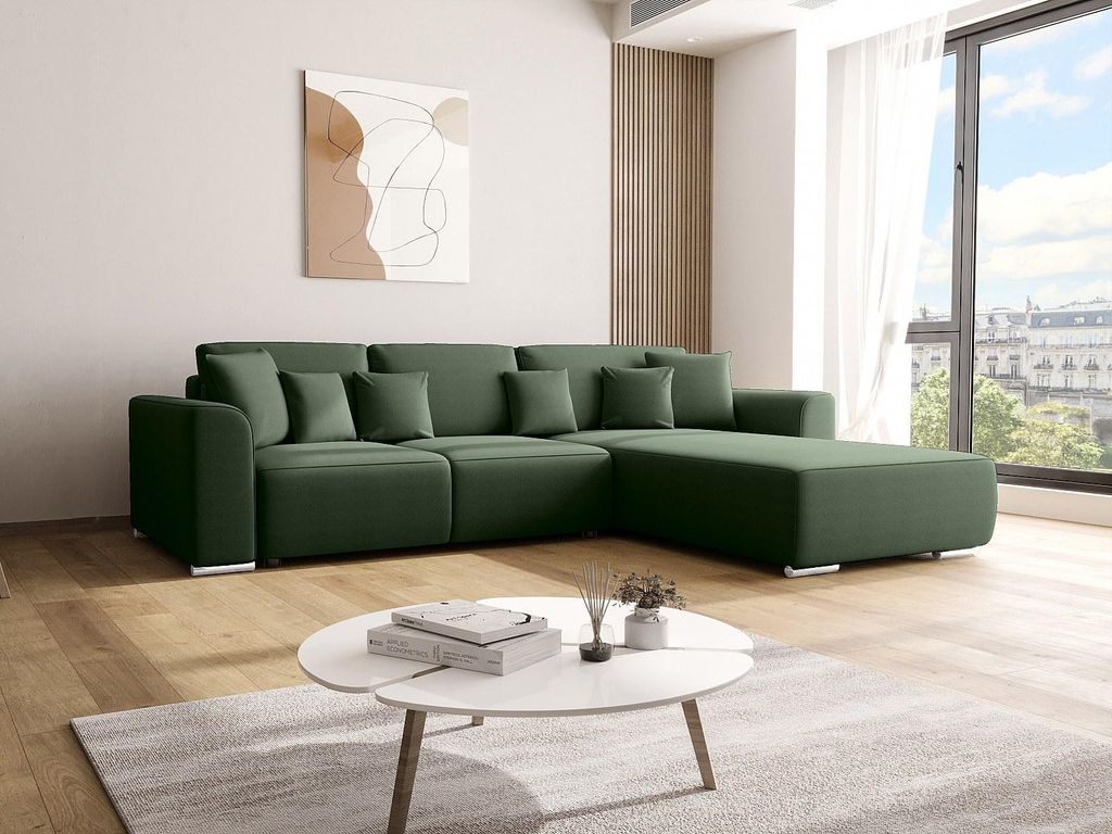 Ecksofa mit Schlaffunktion - Ecke wechselbar - Stoff - Tannengrün MELTANA