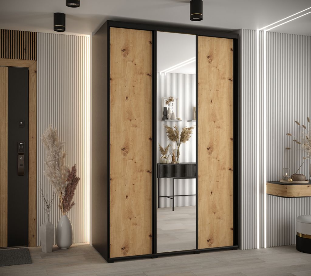 Kleiderschrank ASIRI 3 - 160/60 cm, schwarz / Eiche handwerklich / schwarz