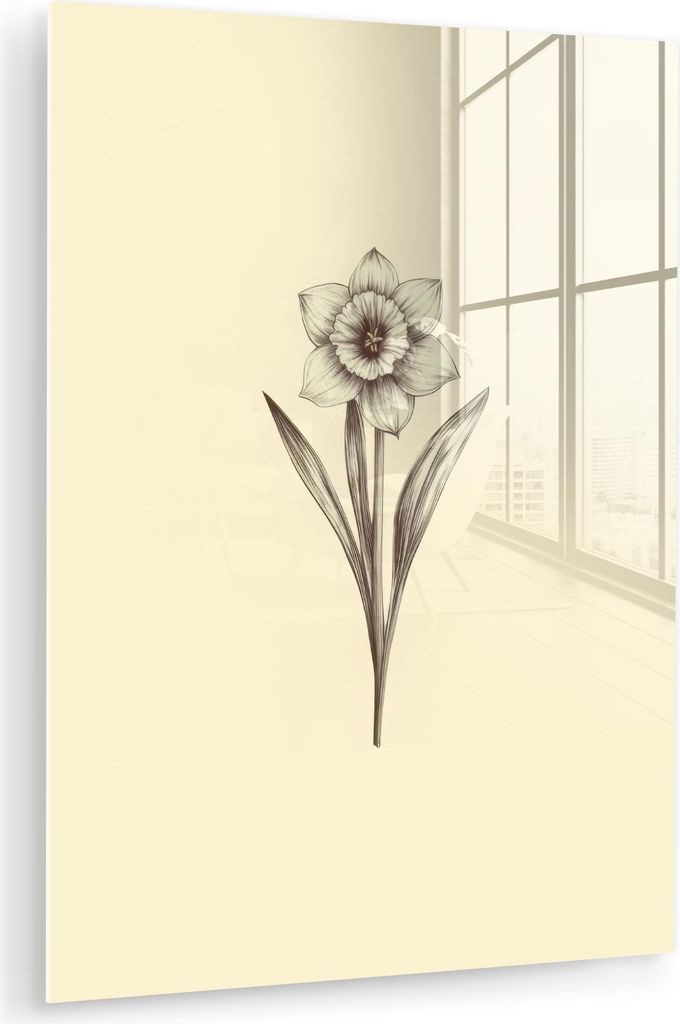 MuchoWow Glasbilder - Bilder auf Wandbild - Foto auf Glas Schwarz - Narzisse - Illustration 60x80 cm Wanddekoration aus Glas - Acrylglasbild - Acry...