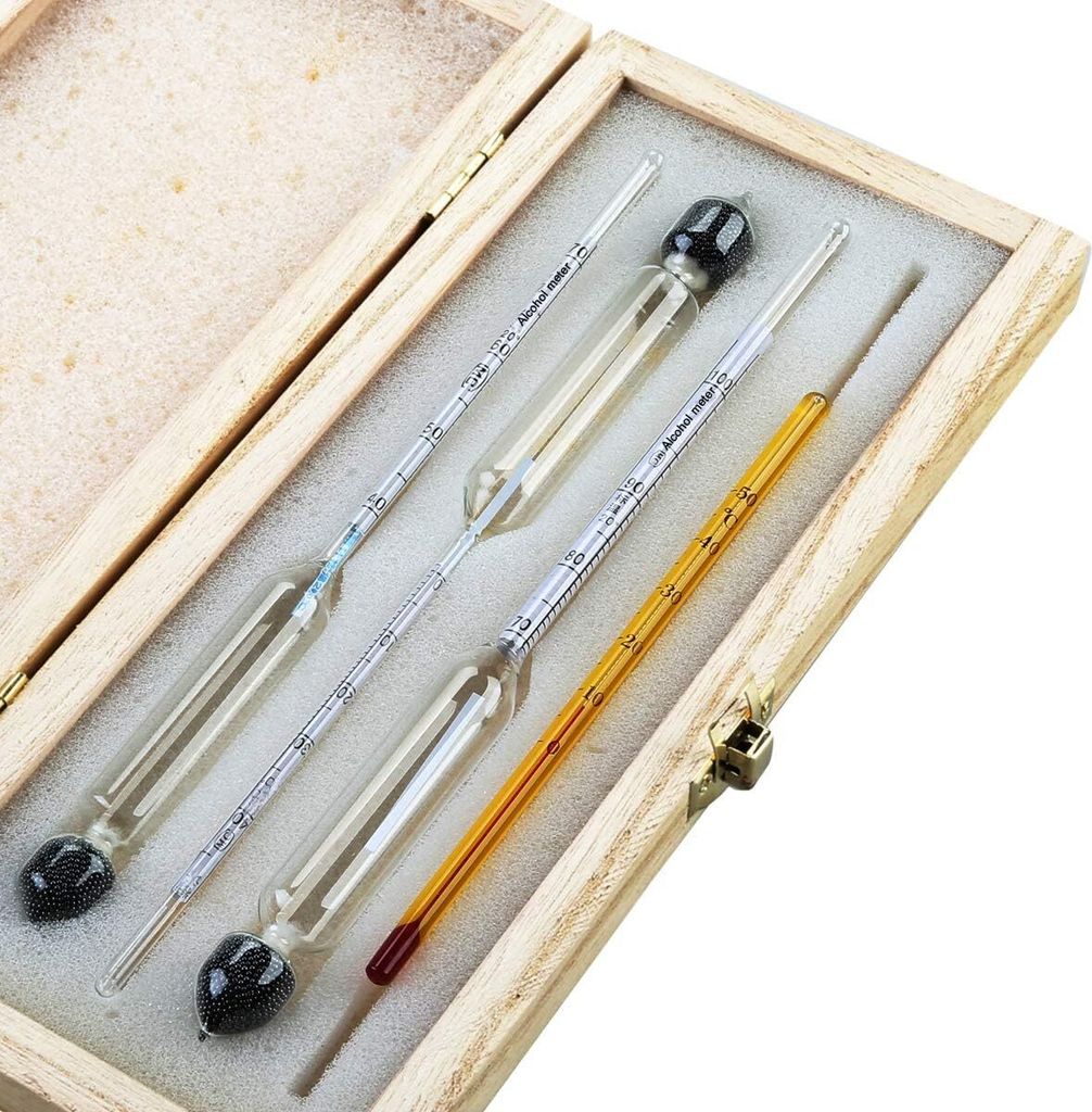 Professionelles Alkoholmessgerät – Set mit 3 Hydrometern mit Graduierung von 0 bis 100 % + Thermometer zum Messen des Alkoholgehalts von Eau-de-...