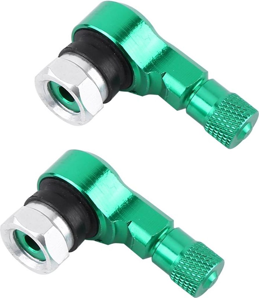 2pcs 11,3 mm universelle Motorrad -Aluminiumräder Reifenventilstiele 90 Grad Grün