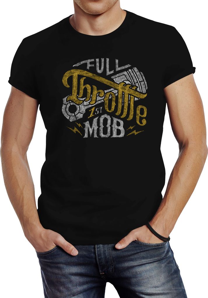 Herren T-Shirt Biker Motorrad Full Throttle Vollgas Slim Fit Neverless schwarz XXL