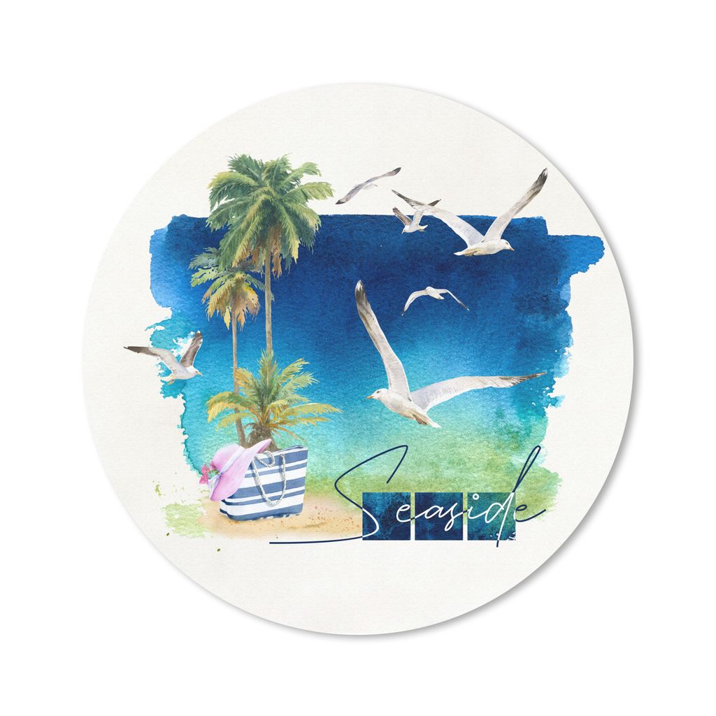 MuchoWow Mauspad Mousepad Strand - Vogel - Palme - Briefe 50x50 cm - Mousepads - Maus Mat - Pad - Mausunterlage - Vinyl