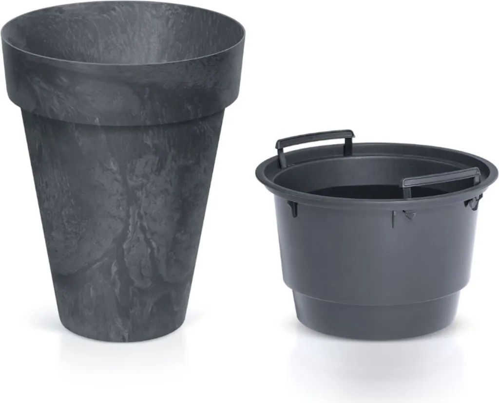 Cube Slim Pot de fleurs effet béton anthracite Ø 355mm avec bac intérieur