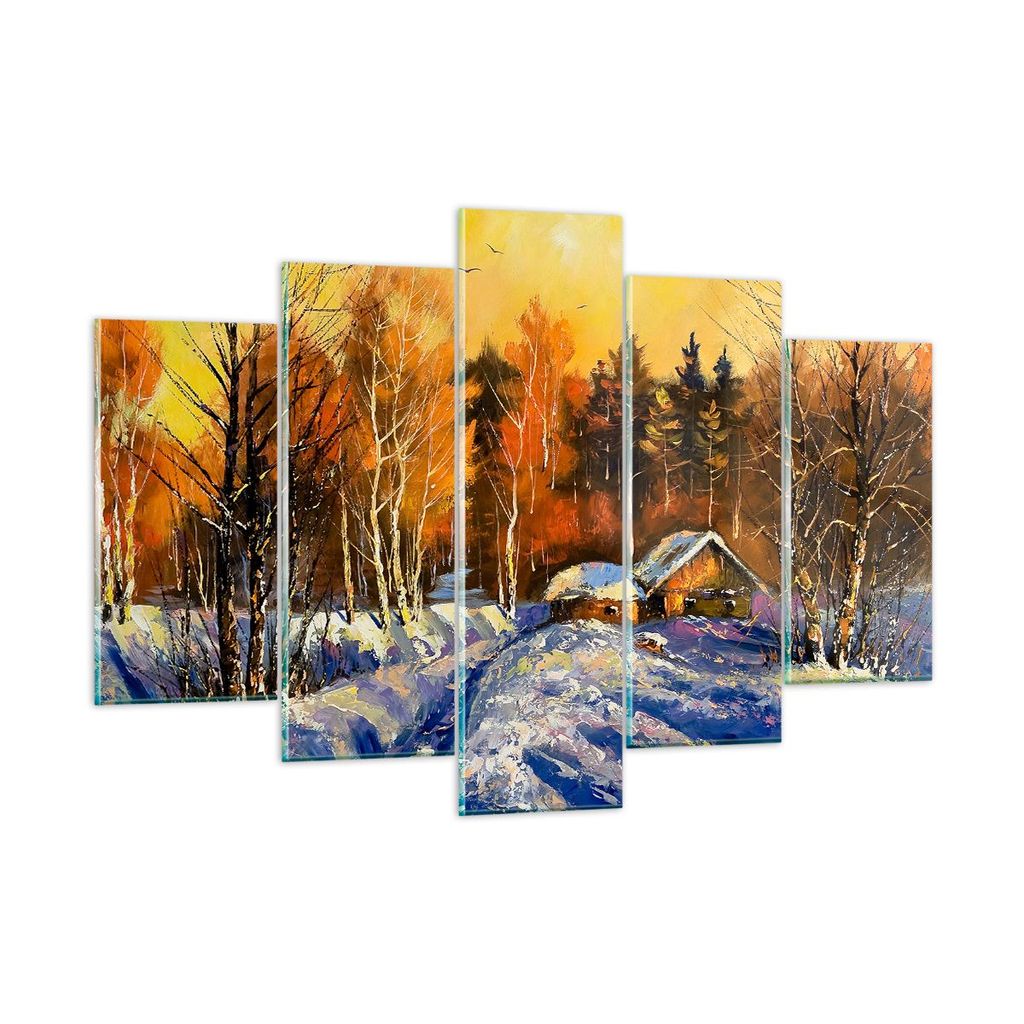 Bilder auf glas - Winter Wald Wiese - 150x100cm - Glasbilder - Wandbilder - Kunstdruck - zum Aufhängen bereit - Wanddekoration aus Glas - Glas Bil...