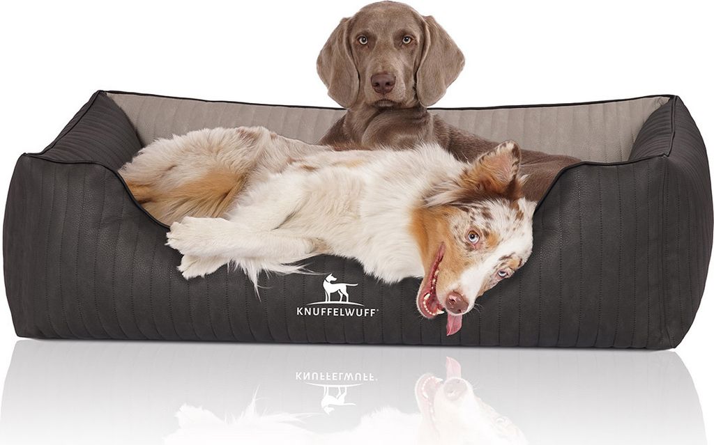 Knuffelwuff Orthopädisches Hundebett Outback aus laser-gestepptem Kunstleder XXL 120 x 85cm Schwarz/Grau