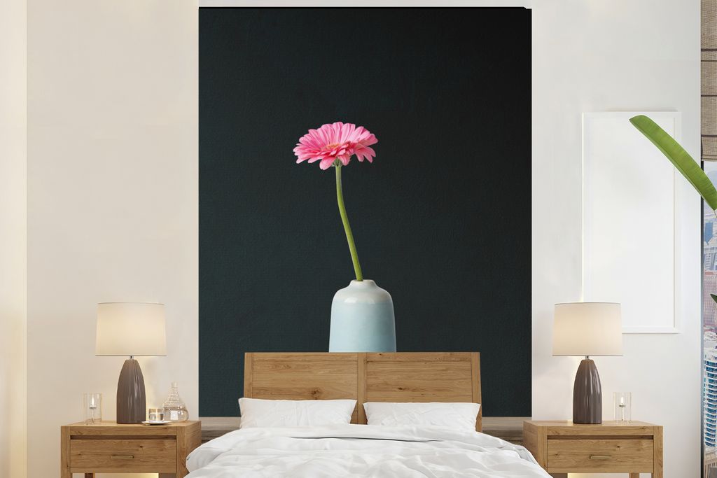 MuchoWow Fototapete für Wohnzimmer oder Schlafzimmer Wandtapete Vinyl Motivtapete Blume - Rosa - Stilleben - 195x300 cm - Das Hintergrundbild