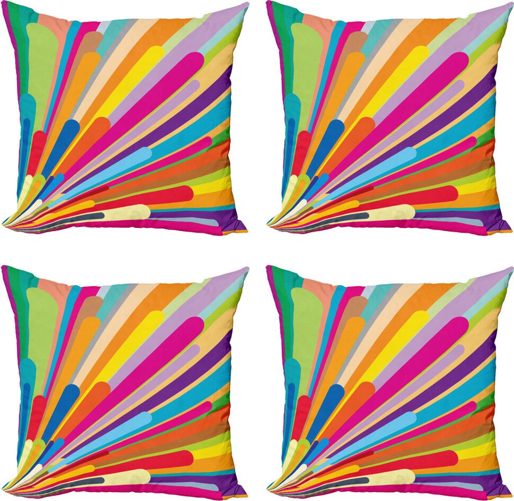 ABAKUHAUS Jahrgang Rainbow Kissenbezug Set (4 Stück), Burst von Linien, Moderner Doppelseitiger Digitaldruck, 60 cm x 60 cm, Mehrfarbig