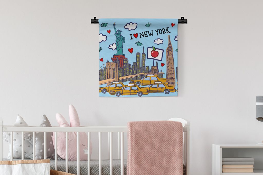 MuchoWow Wandteppich Wandbehang New York - Zeichnung - Brücke 60x60 cm Tapisserie Dekoration Wandtuch - Dekorationen - Wand Decke