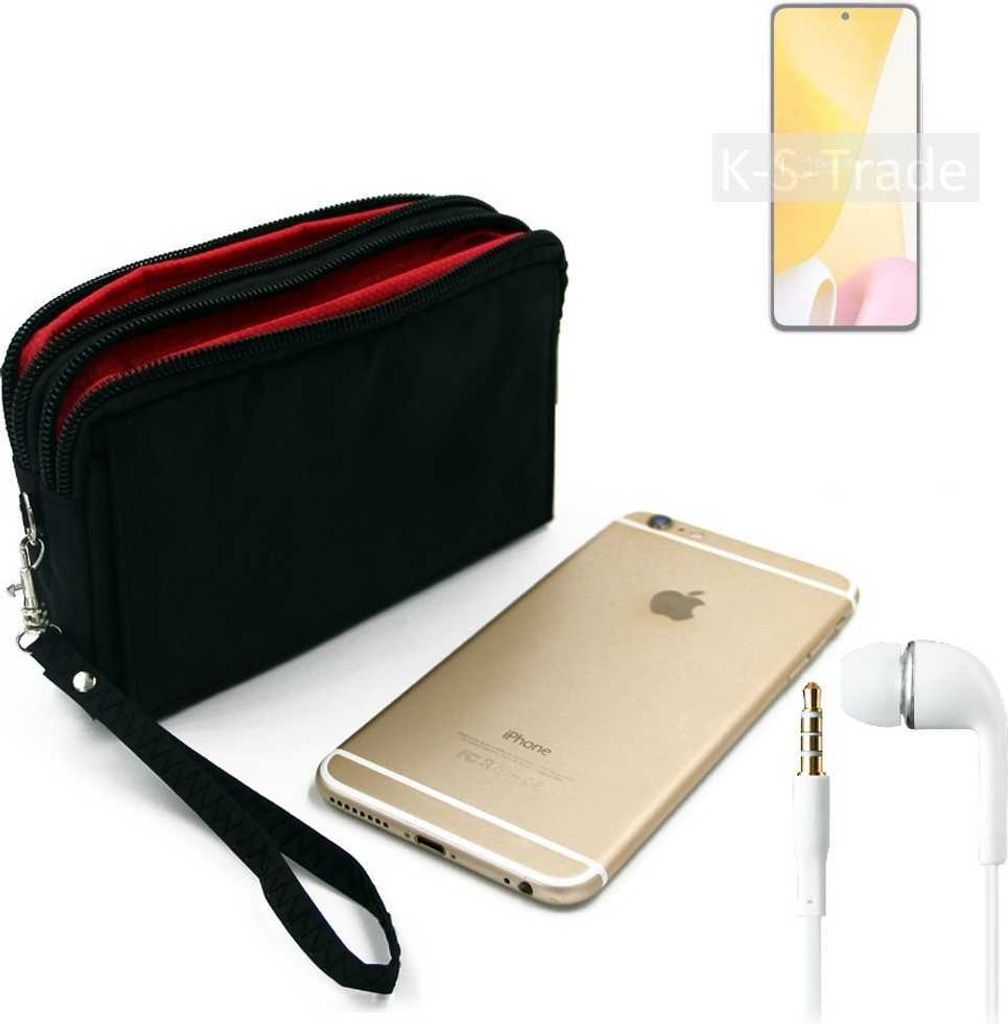 TOP SET kompatibel mit Xiaomi 12 Lite Handy Hülle Gürteltasche schwarz + Kopfhörer Travel Bag Travel-Case mit Diebstahlschutz praktische Schutz