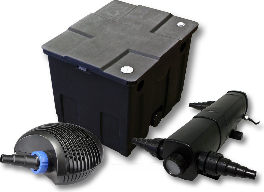 SunSun Komplettset: CBF-350 Teichfilter bis 12000 L Teichfilteranlage als Durchlauffilter, CTF-3800 SuperECO Teichpumpe 3600l/h 20W, CUV-218 Teichk...