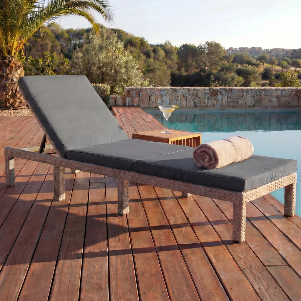 Bain de soleil idéal pour terrasse et piscine en résine grise HWC