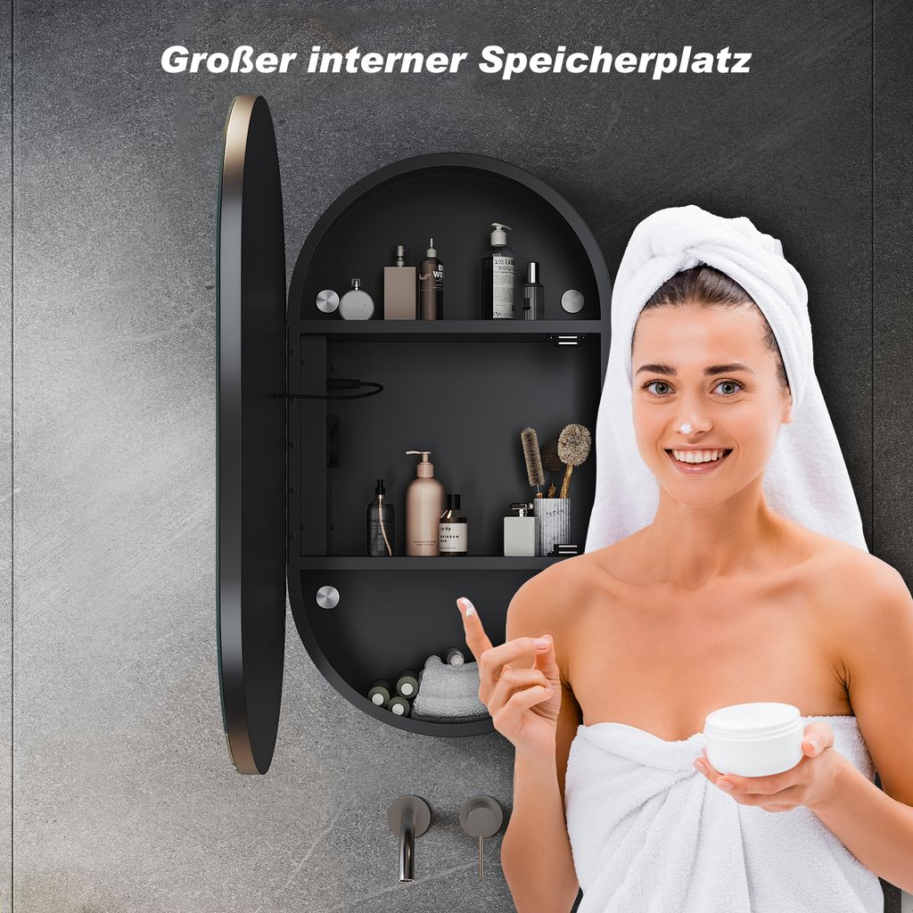 SONNI Ovaler Spiegelschrank 40x70x14cm mit Produktbild 8
