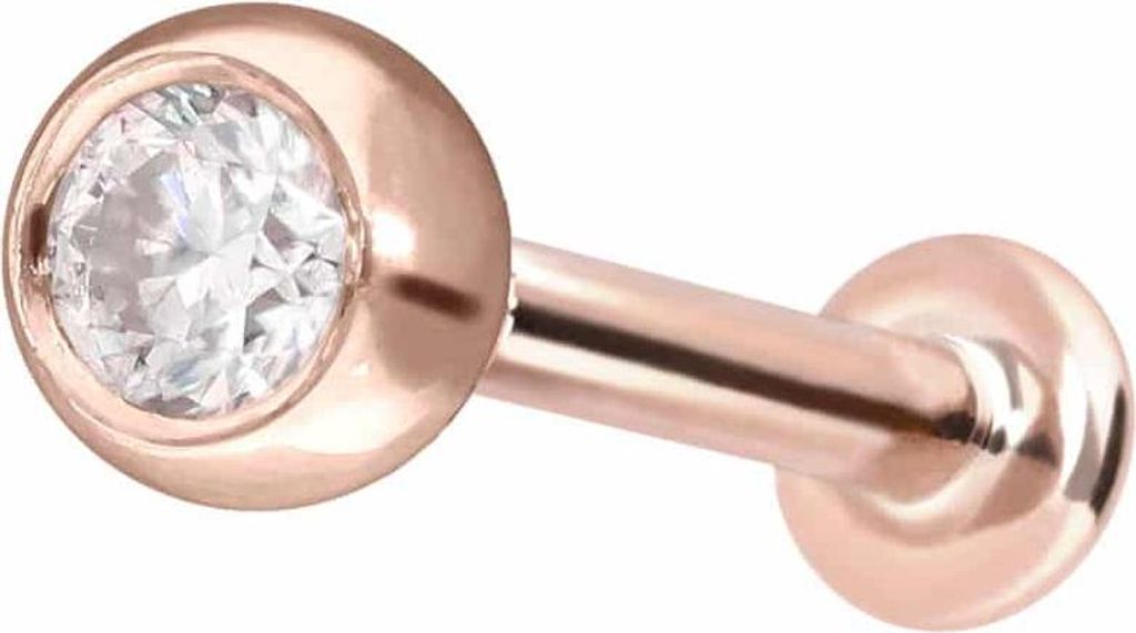 Ohrpiercing, Nasenpiercing 14 Karat Gold Labret mit Innengewinde MOISSANIT RoséGold Stablänge: 5mm | Stabstärke: 1mm | Kristallgröße: 2,5mm