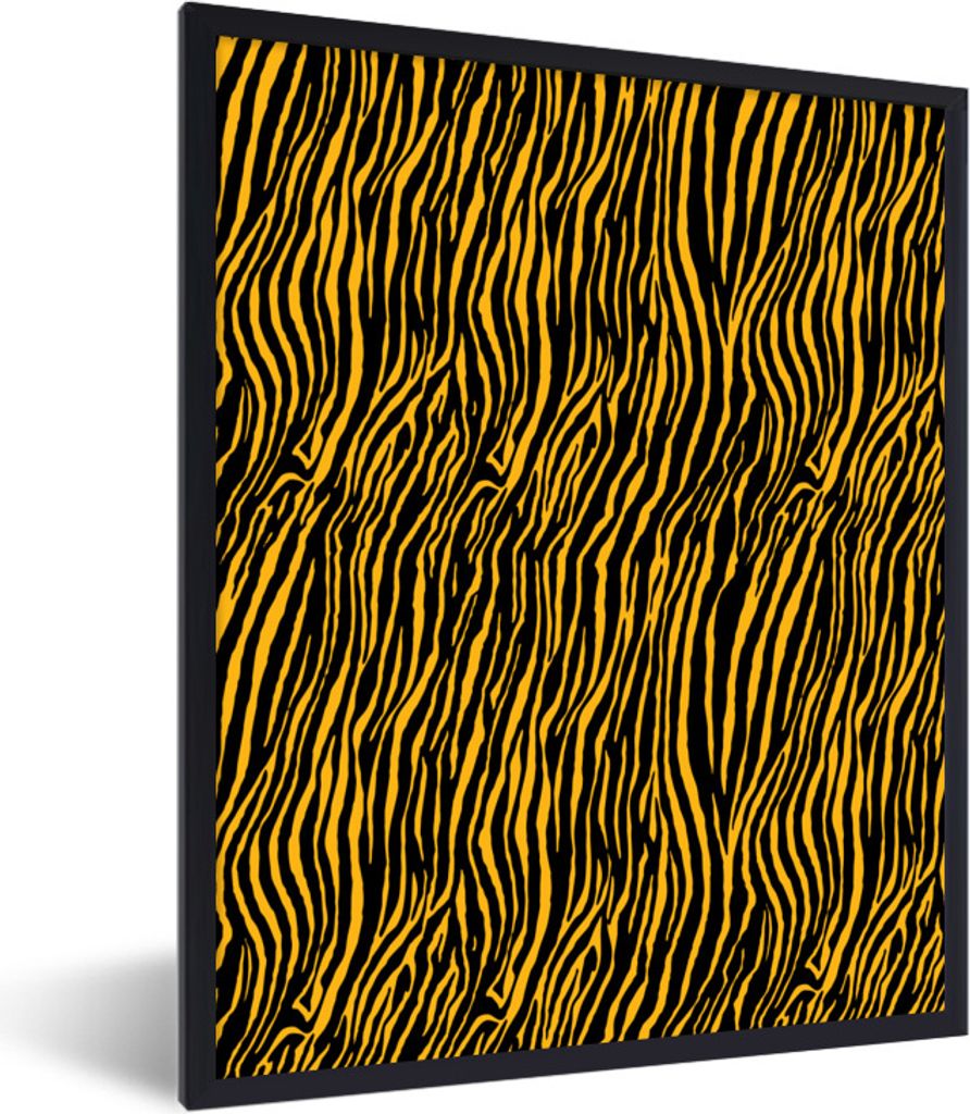 MuchoWow Gerahmtes Poster Tiermuster - Tiger - Orange - Schwarz 60x80 cm - Poster mit Schwarzem Bilderrahmen Wandposter Rahmen Foto Bilder - Prem...