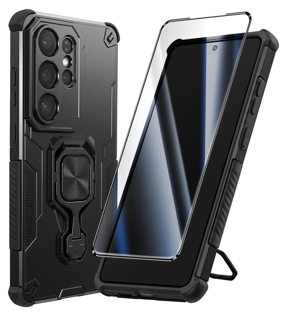 Avizar, Hülle Galaxy S26 Ultra mit 360° Magnetring und Panzerglas, Schwarz