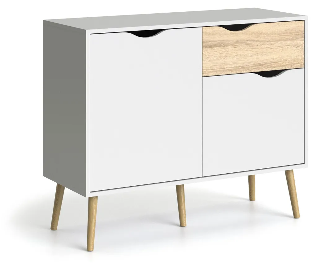 Commode de Rangement OSLO Blanche et Chêne pour une Entrée ou un Séjour