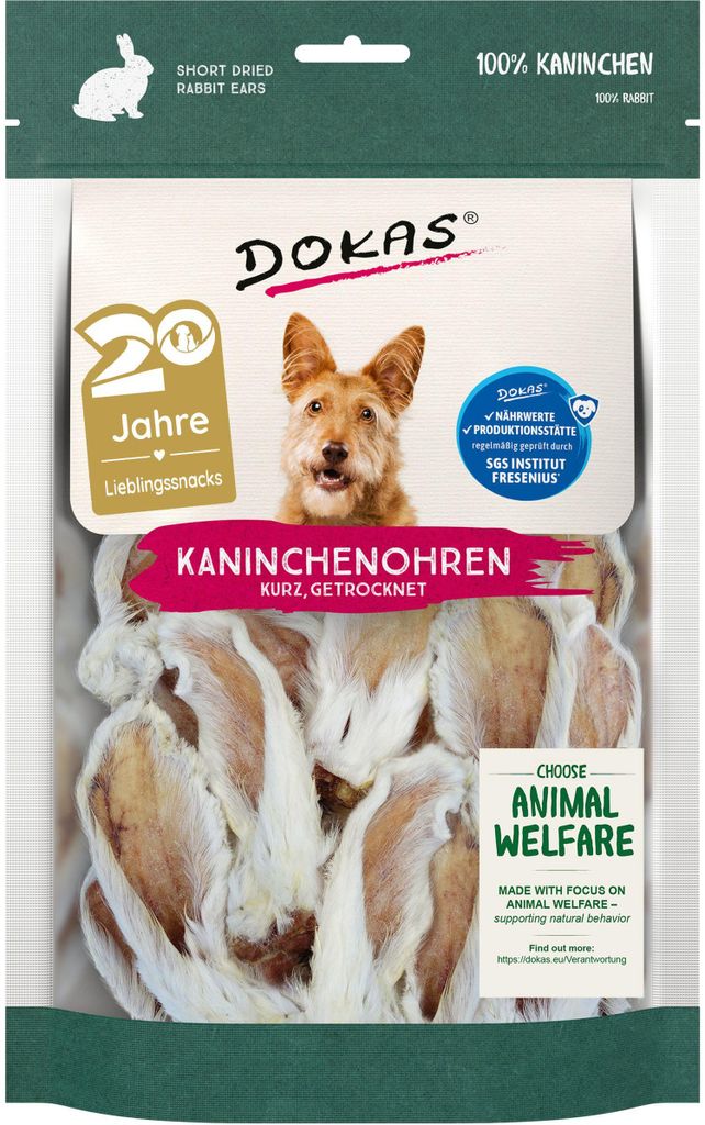 Dokas Kaninchenohren mit Fell getrocknet, Snacks, Hund, Produktbild 