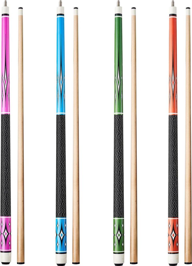 Billardqueue (Pool-Queue) - 4er Set - 147,3 cm Länge - Gewicht 510–595 g - Kanadisches Ahornholz - ABS-Verbindungsring - Für 9-Ball